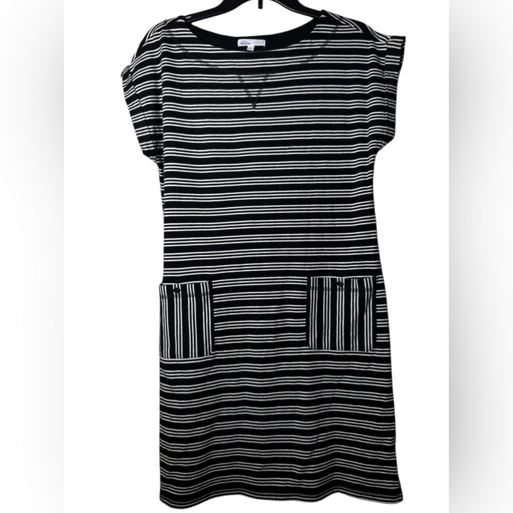 Hello Saturday Talbots Black White Striped Short Sleeve Dress